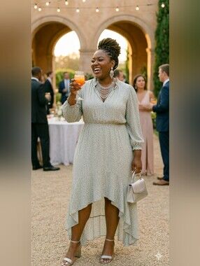 Summer Ready Dress Wedding Guest 3X High-Low Ruffle Flowy Soft Stretch Maxi New